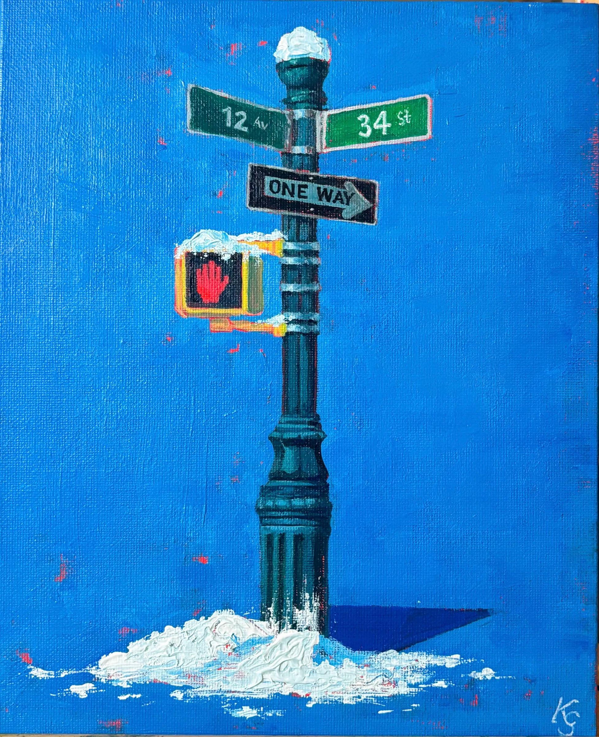 Urban Silence: New York Street Sign — Acrylic on canvas board by Katya Studenaya